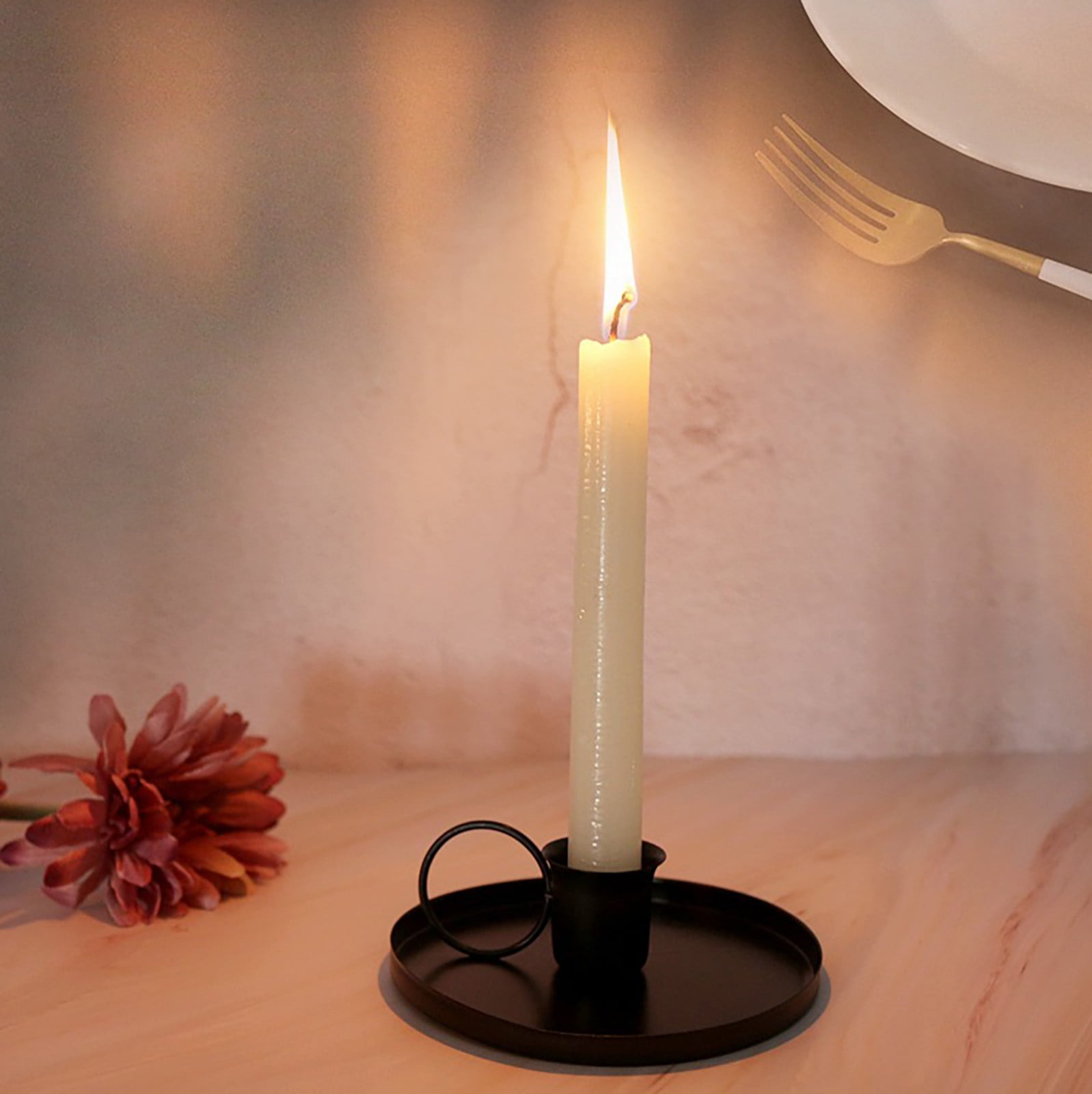Vikakiooze Retro Iron Round Candle Holder,Black Candlestick Holders