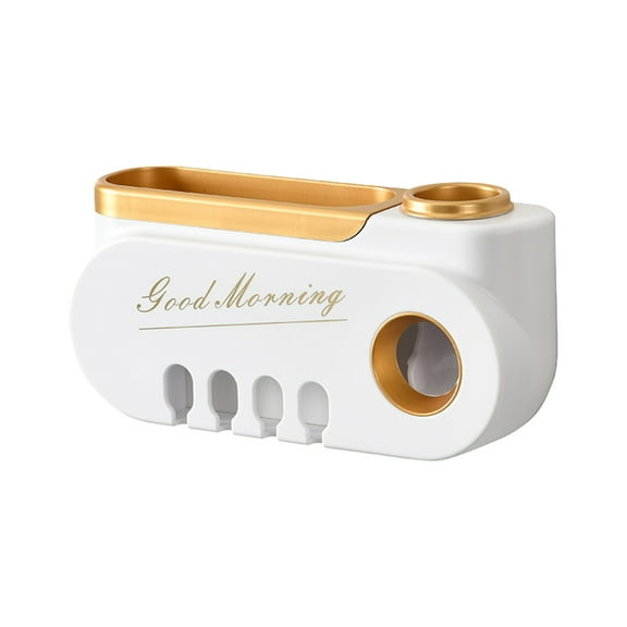 Vikakiooze Shower Organizer, Tray Bathroom Toothbrush Holder Wall Toothpaste Dispenser, Toothbrush Holders For Bathrooms, 4 Cups Toothbrush Holder Wall Mounted With Toothpaste Dispenser