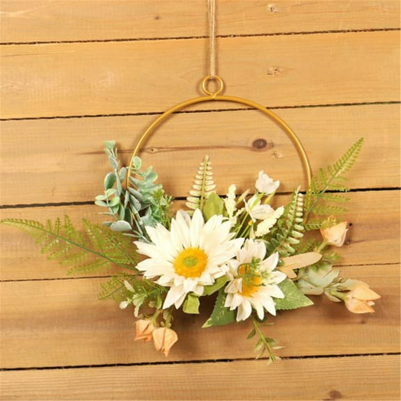 Vikakiooze Simulated Flowers Decorative Garlands, Wrought Iron sunflower Wall Hanging Iron Ring Simulation Flower Garland Decor