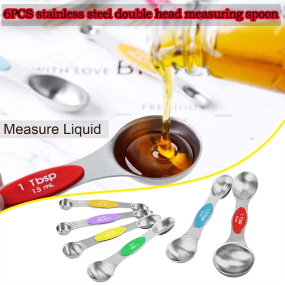 Vikakiooze Soup Spoons Rice Spoons Stainless Steel Double-Headed Measuring Spoon 6-Piece Set Seasoning Spoon Kitchen Appliances on