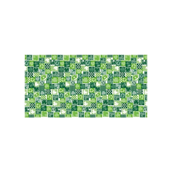 Vikakiooze St. Patrick's Day Irish Vinyl Flannel Tablecloth For Dining Room Kitchen Table Decor St. Pat's Clovers Green White Yellow Gold
