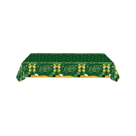 Vikakiooze St. Patrick's Day Irish Vinyl Flannel Tablecloth For Dining Room Kitchen Table Decor St. Pat's Clovers Green White Yellow Gold