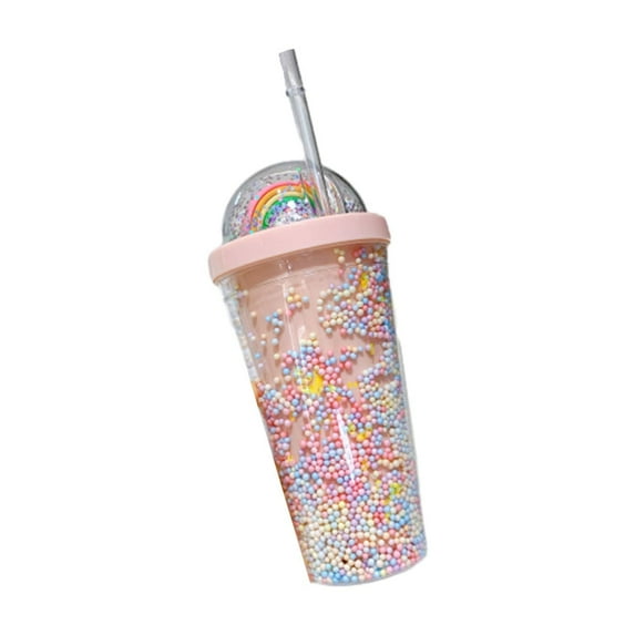 Vikakiooze Summer Colorful Straw Cup Girl Heart Students High Value Water Cup Summer Cold Drinks Fruit Punch Portable Plastic Cups