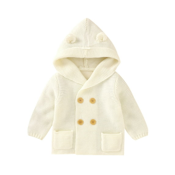 Vikakiooze Toddler Boys Girls Solid Color Ears Hooded Knitted Tops Warm Coat Clothes
