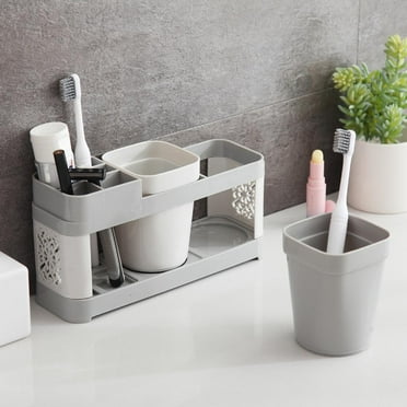 Vikakiooze Toothbrush Holder Stand Plastic Cup Set Shelf Bathroom Toothpaste Storage Rack