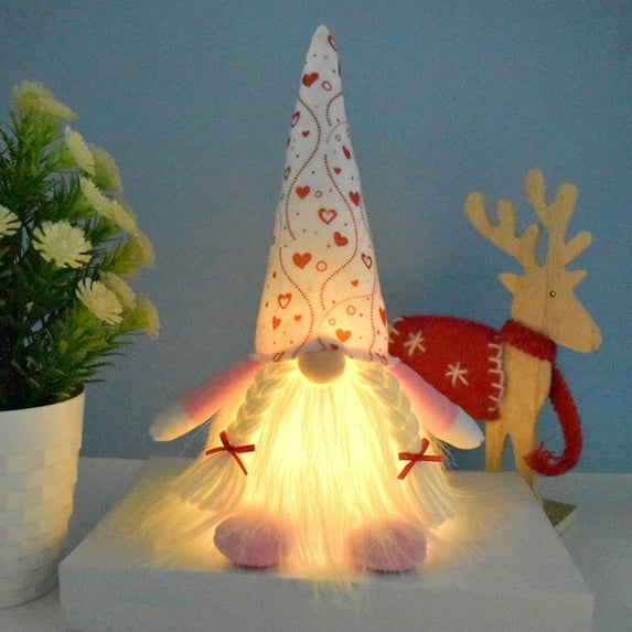 Vikakiooze Valentine's Day Ornaments Knitting Faceless Doll Decoration Lights Rudolph Dwarf Gnome Plush Ornaments Valentine's Gifts Doll Ornaments