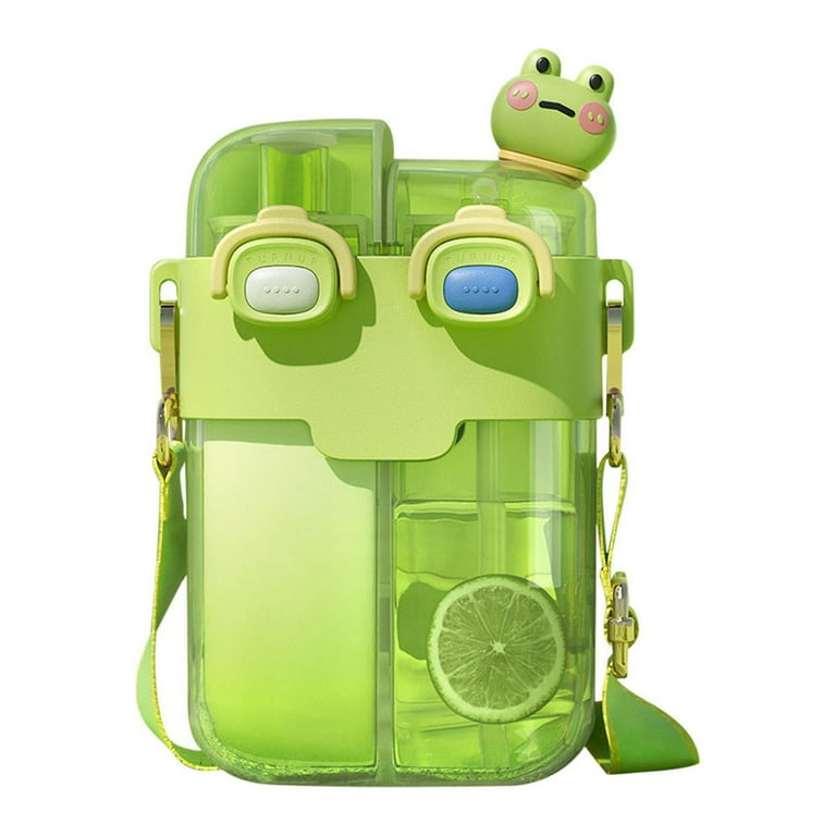 Vikakiooze Water Bottle for Kids with Two Straws Dual Use Large Capacity  Leakproof Water Jug with Shoulder Strap for Outdoor Cute Frog Bottle  Creative Kettle for Children,Home Clearance 