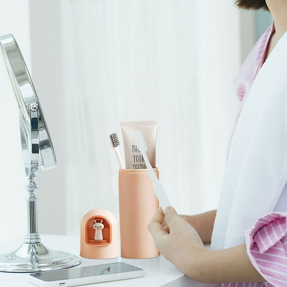 Vikakiooze Water Bottles Creative Cartoon Press Button Travel Wash Cup Portable Sealed Tooth Cup Toothbrush Toothpaste Storage Box Mouthwash Cup Kitchen Appliances on