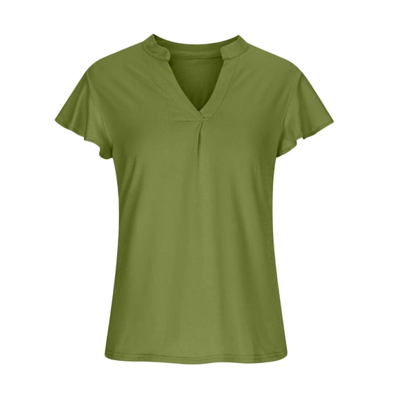 Vikakiooze Women Loose Casual Short Sleeve V-Neck Solid Casual Blouse T-shirt Tunic Tops
