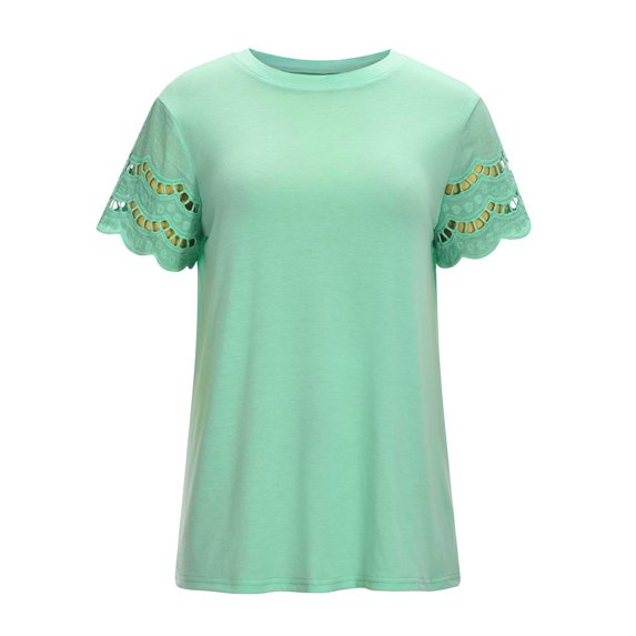 Vikakiooze Women's Casual Shoulder Short Sleeve Solid Color T-Shirt Top Blouse
