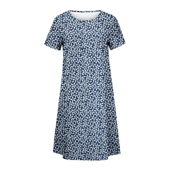 Vikakiooze Women's Summer beach dresses,Print Short Sleeve Beach Dress Knee Length Dres
