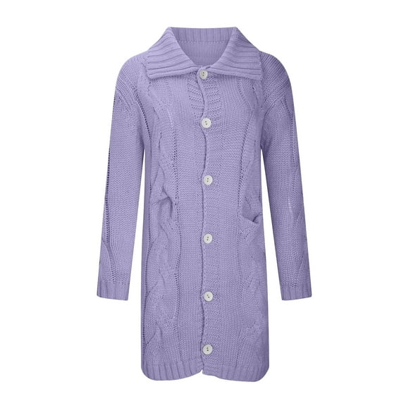 Vikakiooze Womens Long Sleeve Cable Knit Long Cardigan Open Front Button Sweater Outerwear