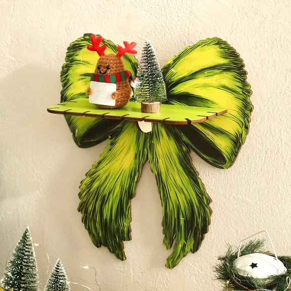Vikakiooze Wooden Christmas Shelf Wall Hanging Bow Modeling Organizer Simply Home Bedroom Wall Decoration