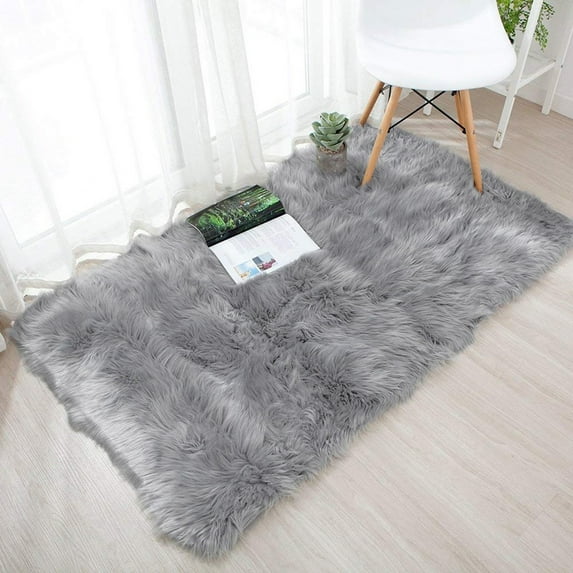 Vikakiooze Wool Imitation Sheepskin Rugs Faux Non Slip Bedroom Shaggy Carpet Mats