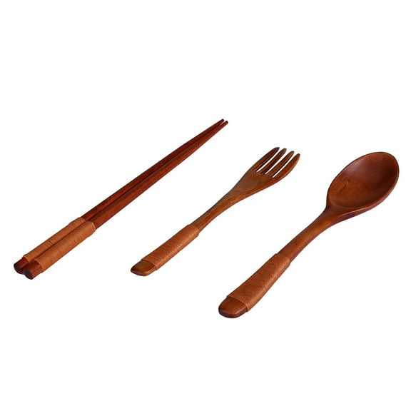 Vikakiooze under10, Japanese Vintage Wooden Chopsticks Spoon Fork Tableware 3pcs Set New Gift