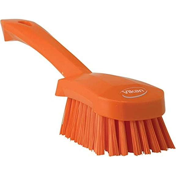 Vikan - 419227 Heavy Duty Sweep Hand Brush, Short-Handled Cleaning Brush And Scrubber, Polypropylene, Polyester Stiff Bristle, 10 Inch, Orange,41927
