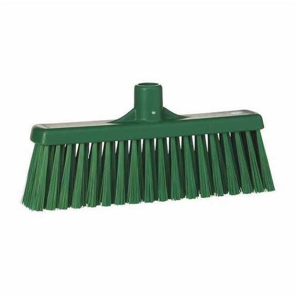 12 in Sweep Face Broom Head, Stiff, Synthetic, Green 31662