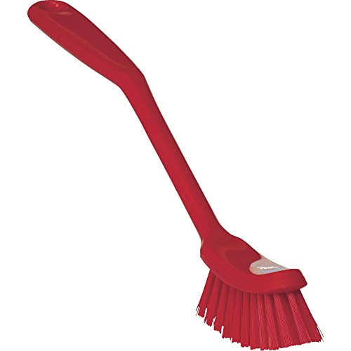 Vikan - Fine Dish Brush - Heavy-Duty, Narrow, Slip-Resistant Cleaning Brush, Polypropylene, Polyester Bristle, 11 Inch, Red, (42874) 4287 Red