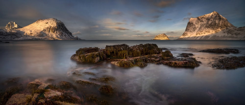Vikbukta near Haukland Beach Lofoten Nordland Norway Canvas Art - Panoramic Images (13 x 30)