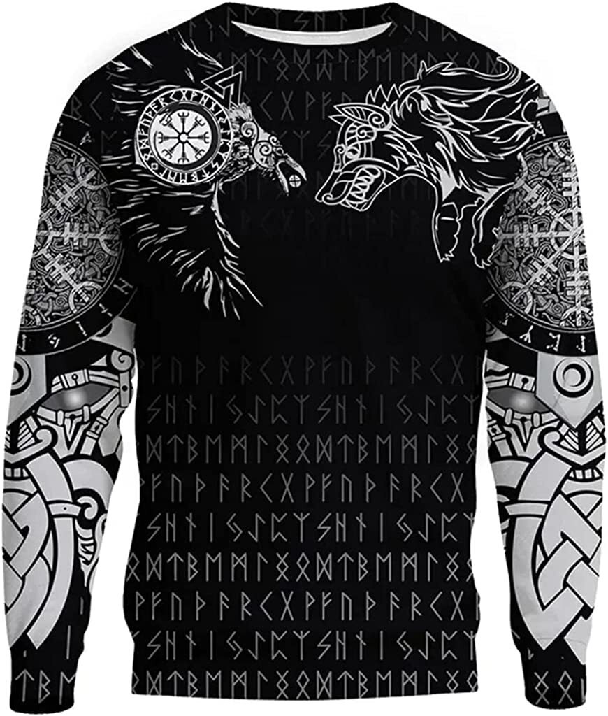 Viking 3D Printed Fenrir Wolf Rune Hoodie, Nordic Unisex Odin Raven ...