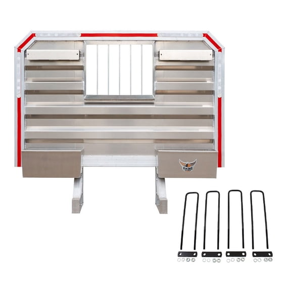 Viking 68" x 70" Headache Rack for Truck with Bar Window, 2 Chain Hangers Holds 28 Chains, Split Trays with Cab Rack Install Mounting Kit - 20" Square U-Bolt Kit with Tie Bars