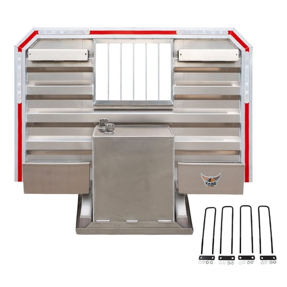 Viking 68" x 80" Semi Truck Headache Rack Kit with 2 Chain Hangers & 50 Gallon Aluminum Fuel Transfer Tank Heavy Duty Aluminum Storage for Semi Trucks, Trailers & Diesel Transport