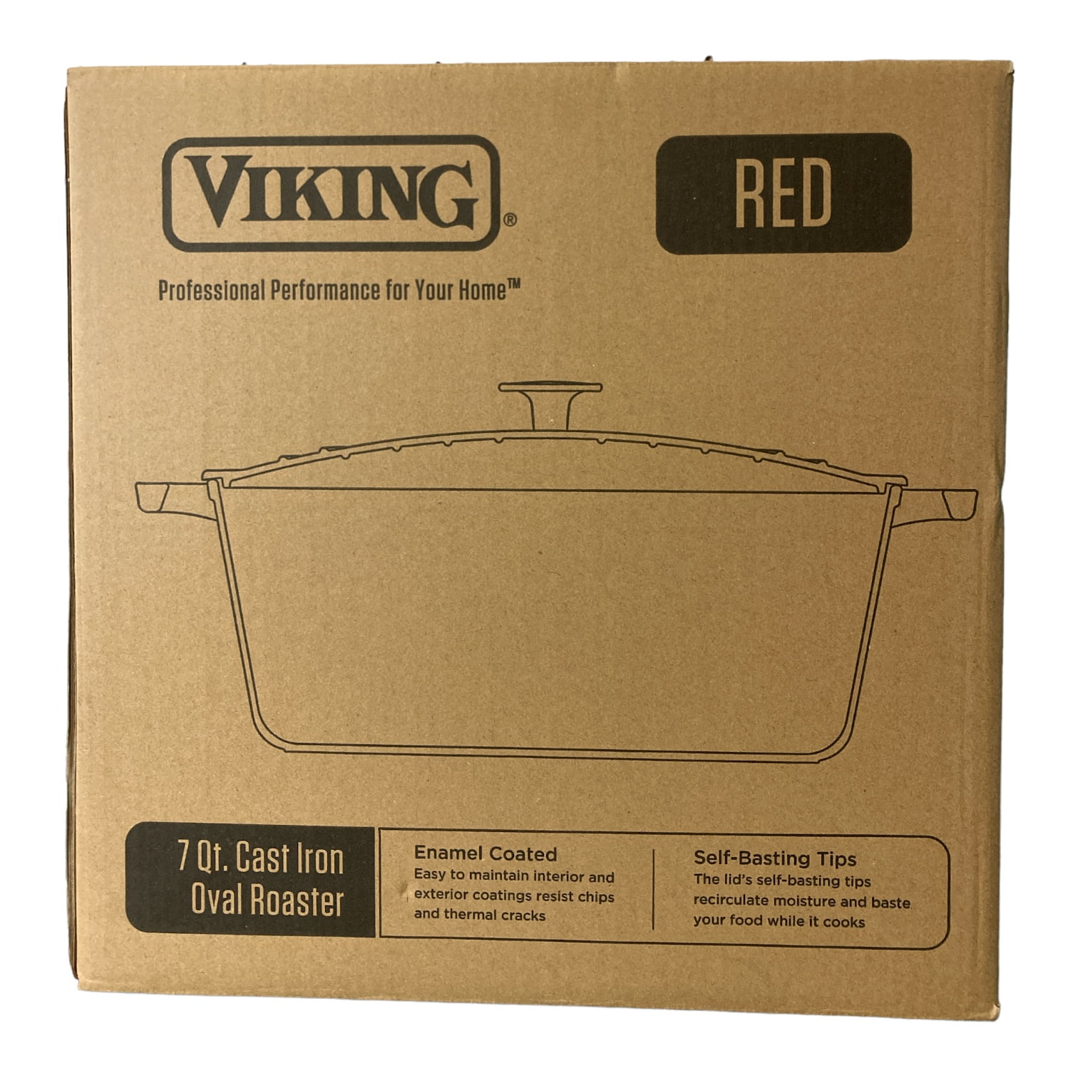 Viking 7Qt Oval Enamel Coated Cast Iron Roaster/Dutch Oven, Red