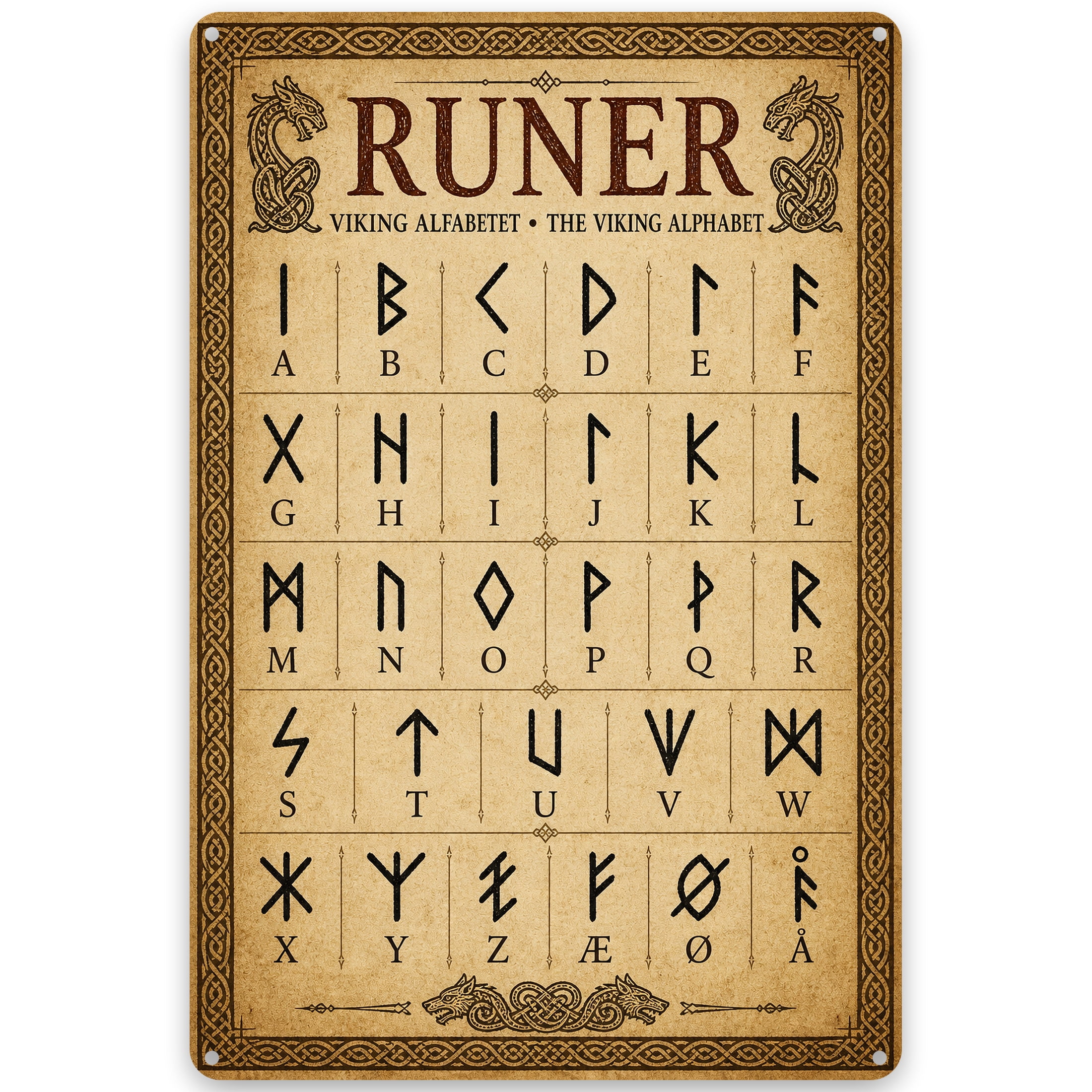 Viking Alphabet Metal Wall Decor Sign 8x12 Inch - Rustic Runes Design ...