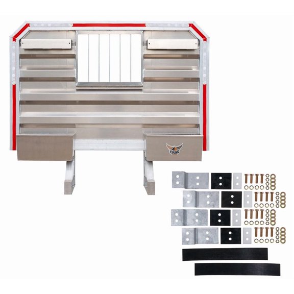 Viking Aluminum Headache Rack Kit - 68" x 80" Semi Truck Cab Rack with Side Mounting Kit, Bar Window, Chain Hangers, Split Trays, Holds 28 Chains, Mirror Finish Flatbed Storage Rack