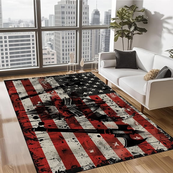 Viking American Pattern Rug - Premium Norse Decor, Viking Rug, Skull and Axe Rug, Non-Slip Washable Kitchen Rug Soft Area Rug for Bathroom Entryway Hallway Dining Living Room