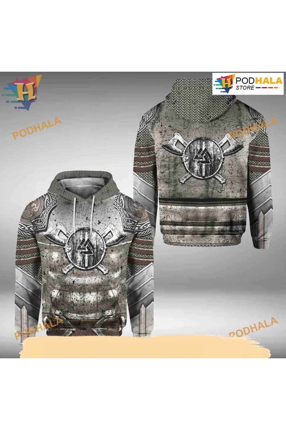 Viking Armor Valknut Symbol All Over Printed 3D Hoodie T-Shirt