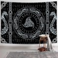thumbnail image 1 of Viking Art Tapestry, Raven Ancient Rune Dragon Totem Norse Mythology Tapestries, Black White Mystical Geometric Norse Mythology Tapestry Wall Hanging for Living Room Bedroom Decor, 60X40IN, 1 of 5