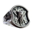 thumbnail image 1 of Viking Axe Horned Helmet Ring Odin Warrior Celtic Huginn Muninn for Men Gift Box Stainless Steel Double God Bearded Biker Entwined Bird Norse Symbol Rune Mythology GOT Chrome Valhalla (VKNGAXE), 1 of 5
