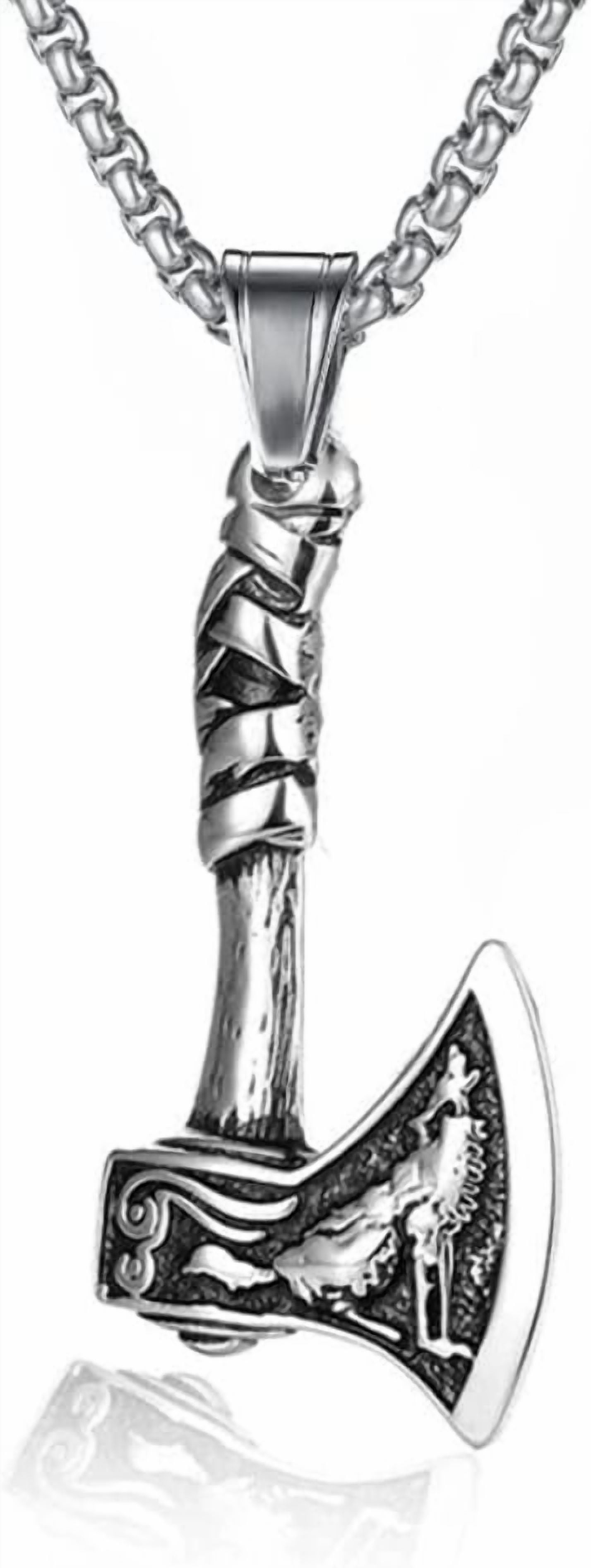 Viking Axe Wolf Necklace Chain Silver Ax Totem Fenrir Gem Dragon Mjolnir Men's Medallion