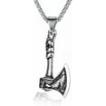 thumbnail image 1 of Viking Axe Wolf Necklace Chain Silver Ax Totem Fenrir Gem Dragon Mjolnir Men's Medallion, 1 of 5