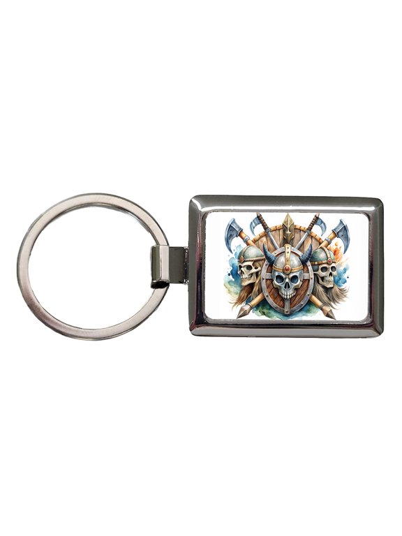 Viking Axes Shields And Skulls Watercolor Metal Rectangle Keychain