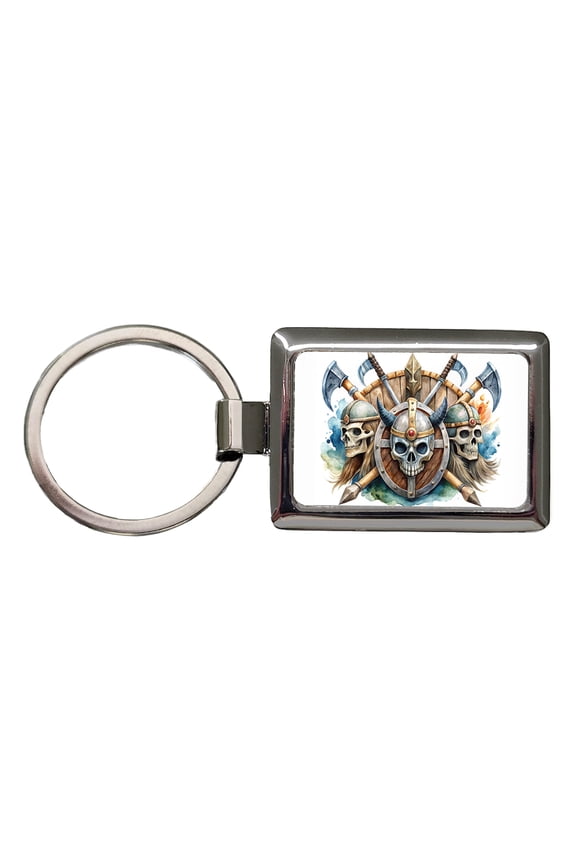 Viking Axes Shields And Skulls Watercolor Metal Rectangle Keychain