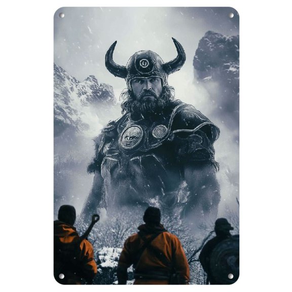 Viking Battle Vintage Metal Wall Art - Jotunn & Vikings Showdown, 8x12" Iron Poster for Living Room, Bedroom Decor - Unique Gift Idea