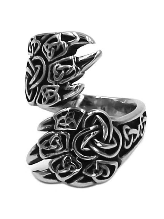 Viking Bear Claw Ring Norse Style Silver Stainless Steel Celtic Band