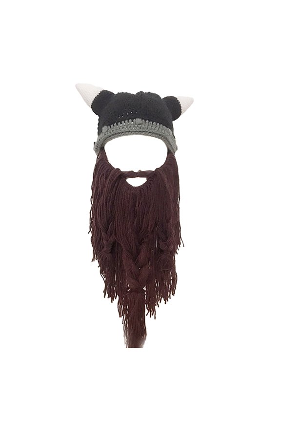 Viking Beard Beanie Horn Hat Winter Warm Mask Knitted Wool Funny Skull Cap