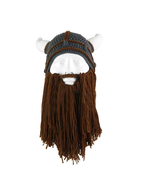 Viking Beard Beanie Knit Funny Hat and Removable Beard Cosplay Hats for Men