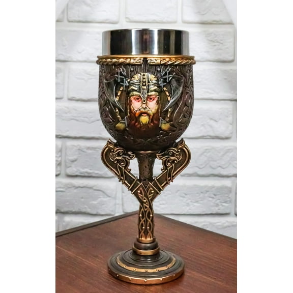 Viking Berserker Warrior Wine Goblet Chalice With Dragon Longship Boat Stem
