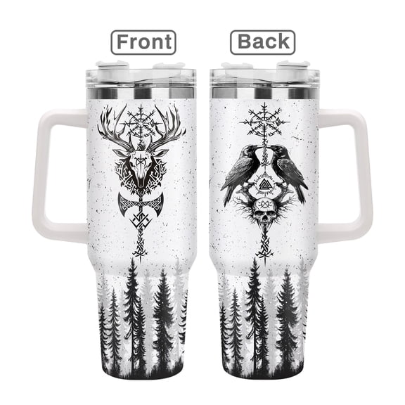 Viking Bird 40oz Stainless Steel Handle Insulated Mug Outdoor Travel Mug, 40oz Coffee Mug Eagle Enthusiast Unisex Graduation Gift Birthday Gift Valentine's Day Father's Day Christmas Gift Mug