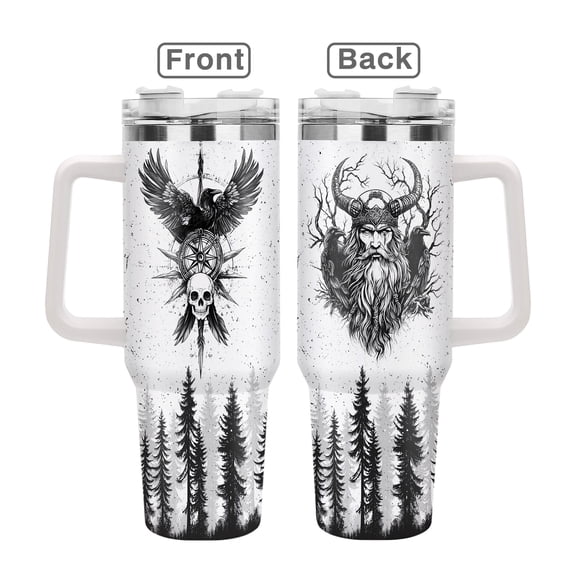 Viking Bird 40oz Stainless Steel Handle Insulated Mug Outdoor Travel Mug, 40oz Coffee Mug Eagle Enthusiast Unisex Graduation Gift Birthday Gift Valentine's Day Father's Day Christmas Gift Mug