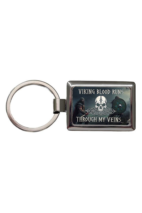 Viking Blood Runs Through My Veins Norse Scandinavian Metal Rectangle Keychain