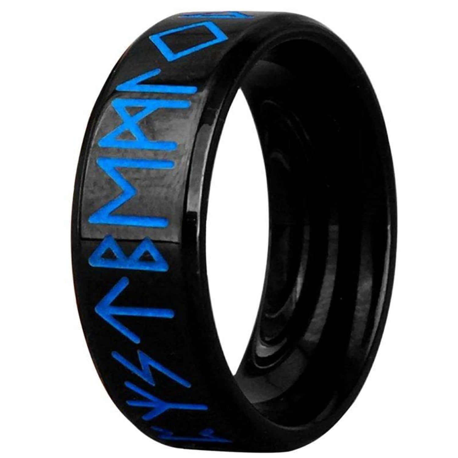 Viking Blue Rune Ring Black Stainless Steel Norse Celtic Band - Walmart.com