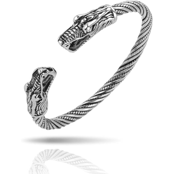 Viking Bracelet For Men Double Dragon Snake Norse Viking Arm Rings Adjustable Open Bangle Twisted Cable Cuff Bangle Pagan Wicca Jewelry, Stainless Steel, No Gemstone