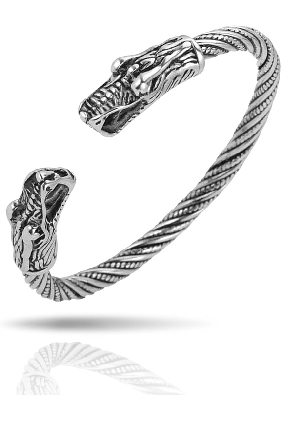 Viking Bracelet For Men Double Dragon Snake Norse Viking Arm Rings Adjustable Open Bangle Twisted Cable Cuff Bangle Pagan Wicca Jewelry, Stainless Steel, No Gemstone
