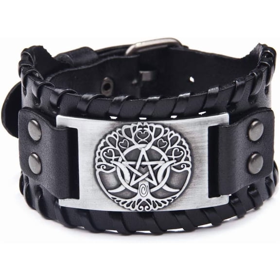 Viking Bracelet Tree of Life - Nordic Bracelet with Yggdrasil Amulet - Pagan Jewelry of Moon and Star