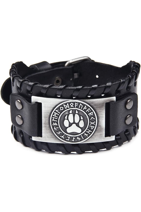 Viking Bracelet Wolf Paw - Nordic Bracelet with Fenrir Amulet - Celtic Pagan Jewelry of Talisman (Wolf Paw Silver)